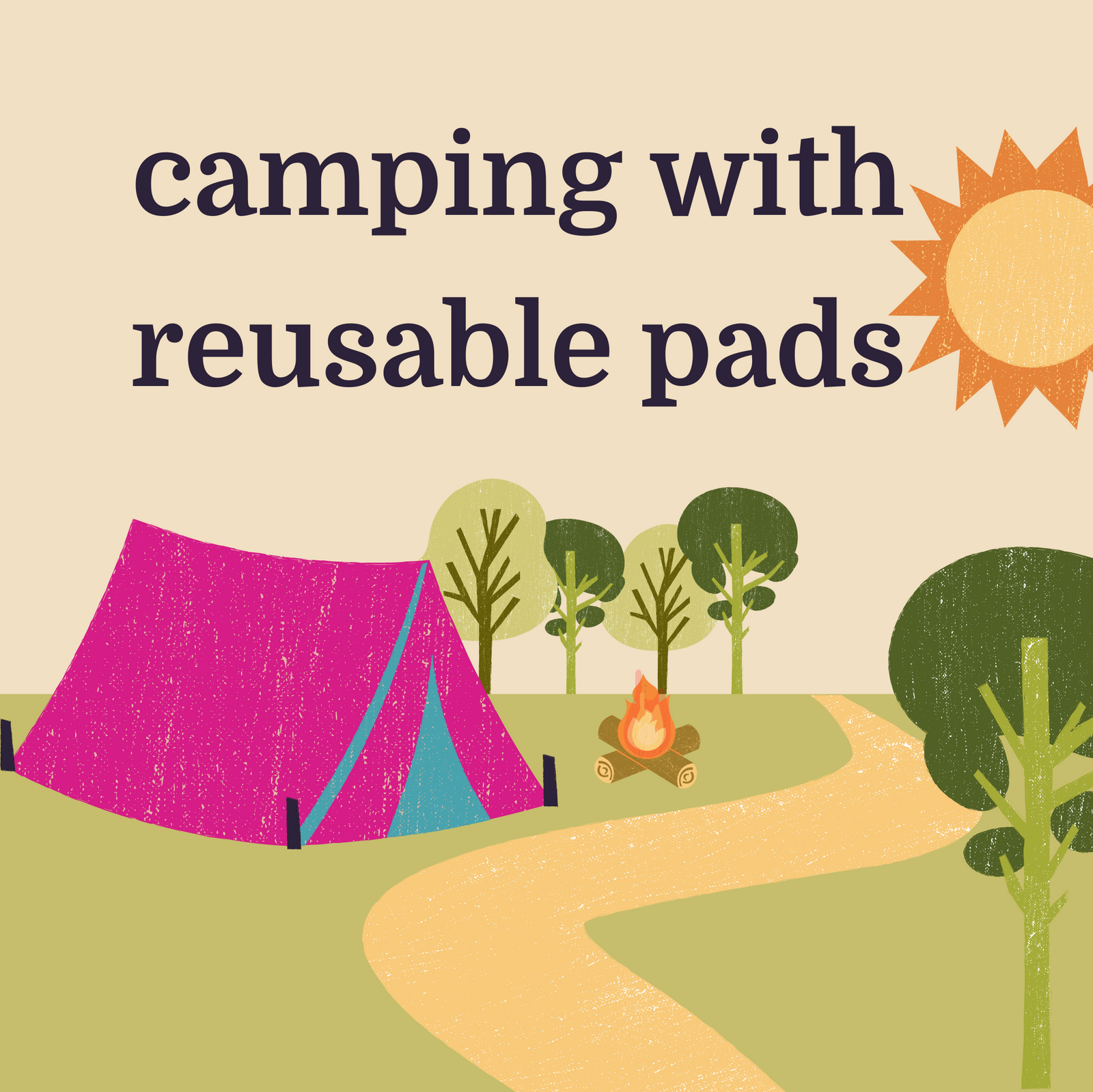 camping with reusable pads pink tent animated nature scene