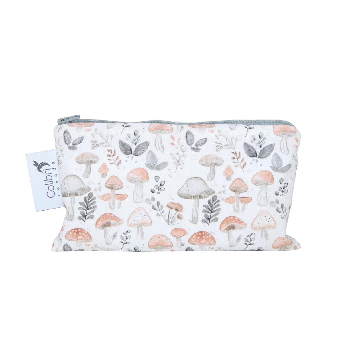 Pouch with mushroom pattern on a white background
