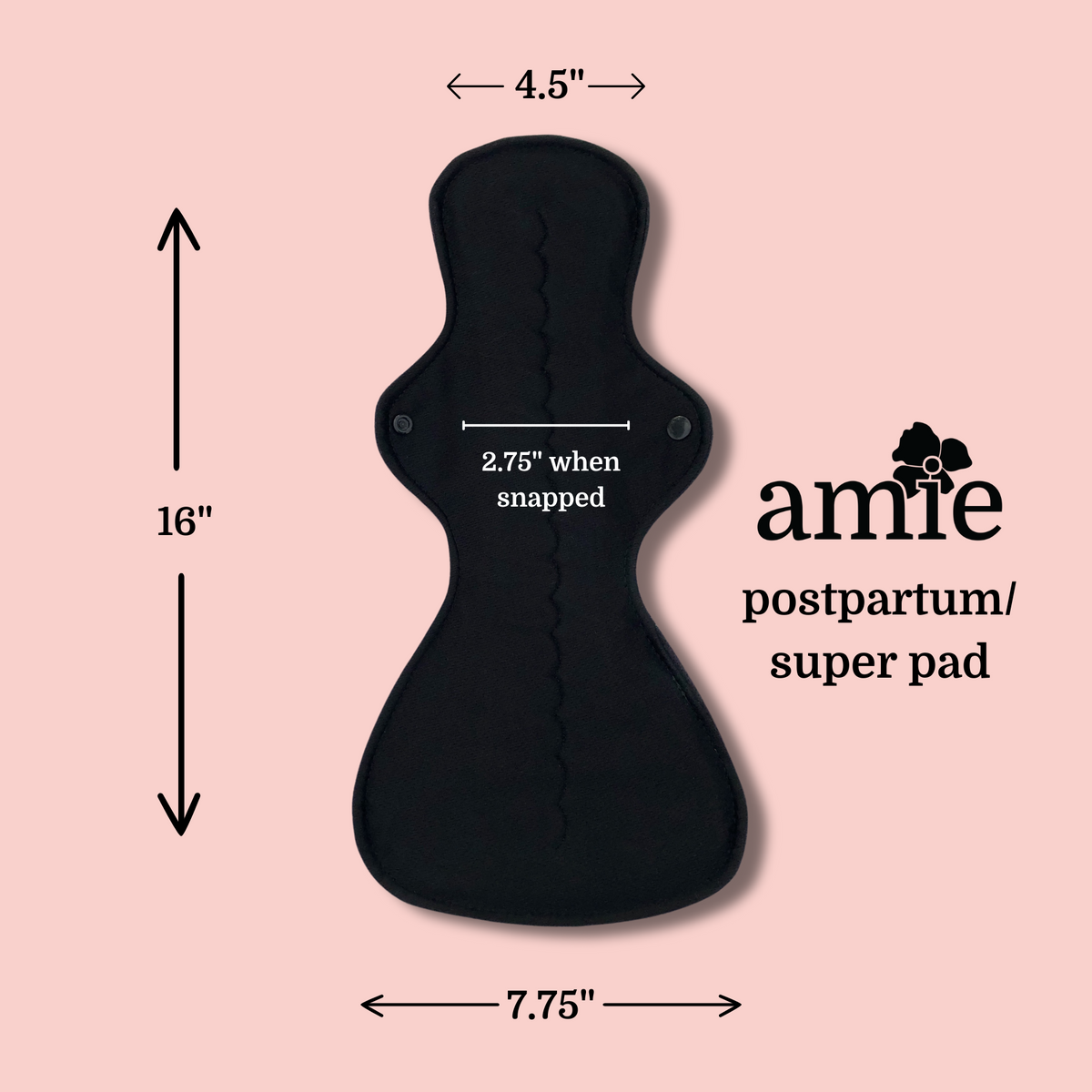 reusable amie active pad with dimensions noted