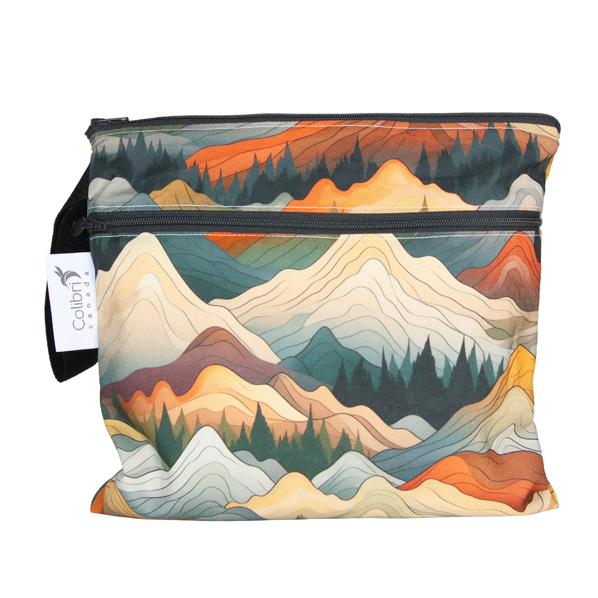 Pouch with mountain landscape design on a white background